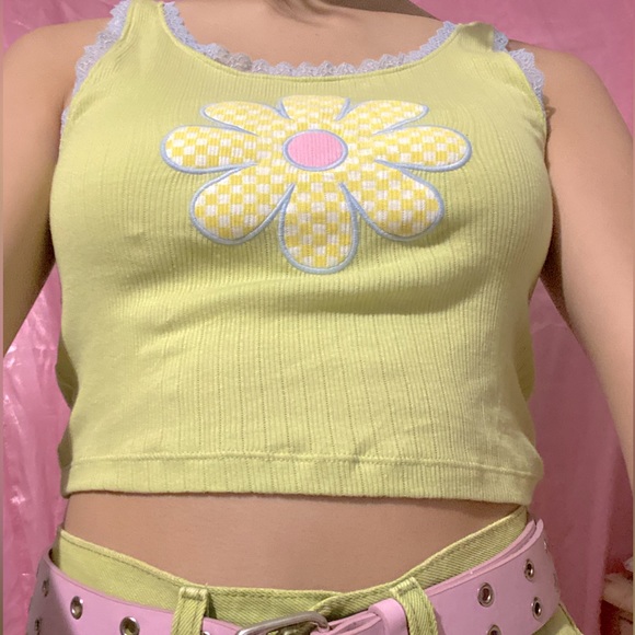 Y2K Flower Power Colorful Lace Crop Top - Picture 2 of 3